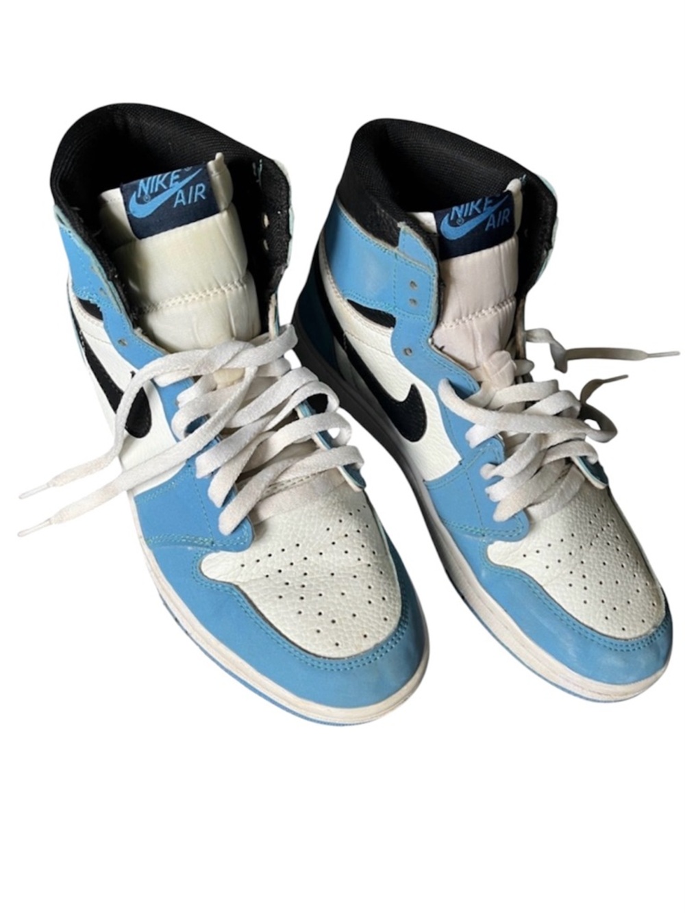 Nike Air Jordan 1 High Top Sneakers Size 9.5 in White and Light Blue
